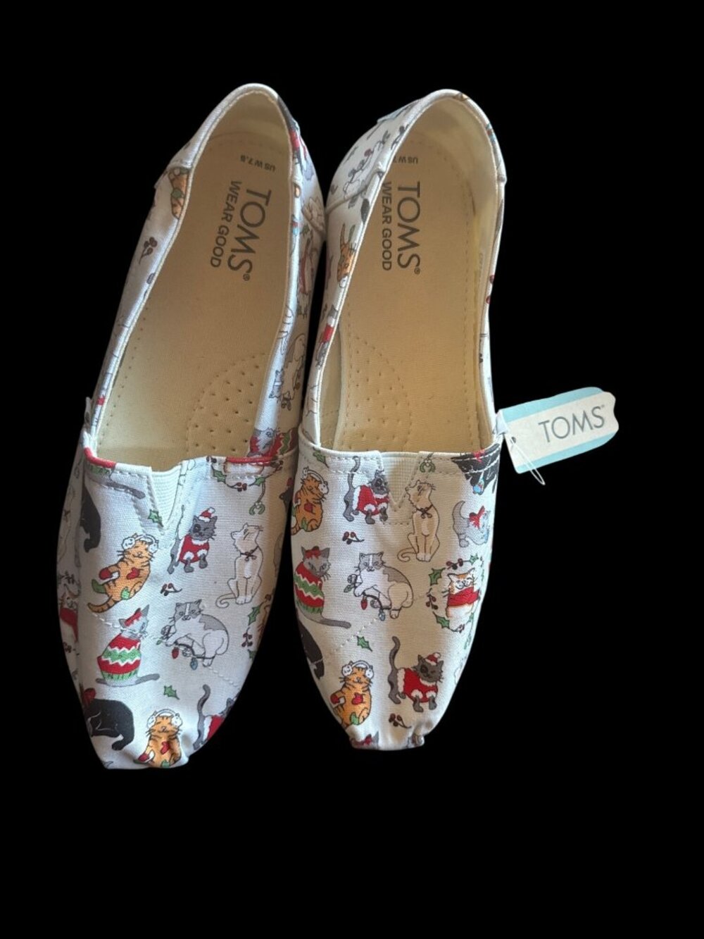 Toms Christmas Holiday Cats Belmont Flats Shoes Gray  Women’s Size 7.5 New